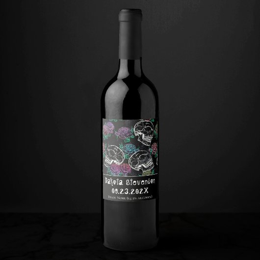 Schedels en donkere Rozen | Funky Glam Ombre Bedan Wijn Etiket