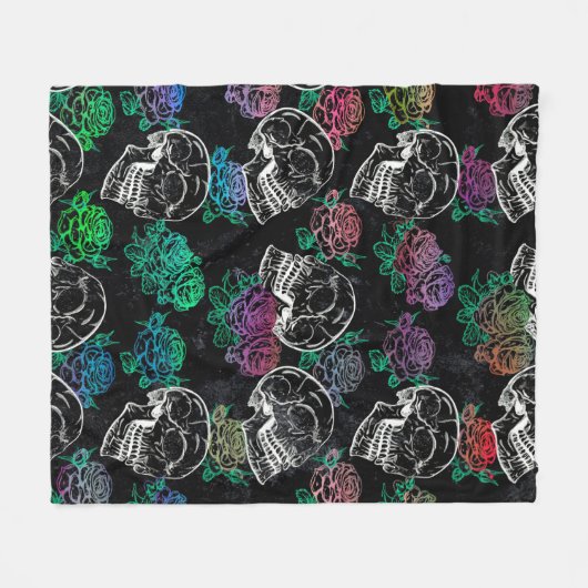 Schedels en donkere Rozen | Funky Glam Ombre Grung Fleece Deken (Voorkant (Horizontaal))