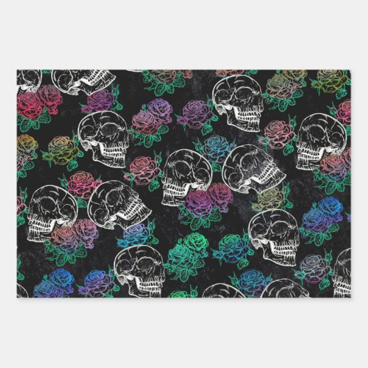 Schedels en donkere Rozen | Funky Glam Ombre Grung Inpakpapier Vel (Voorkant)