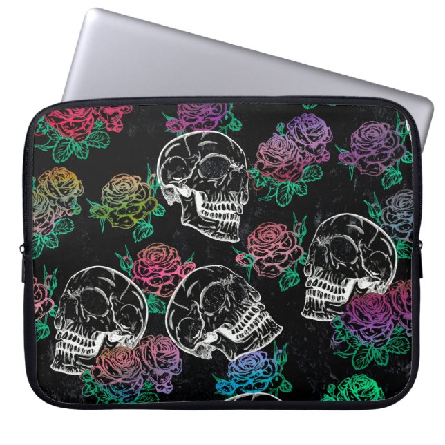 Schedels en donkere Rozen | Funky Glam Ombre Grung Laptop Sleeve (Voorkant)