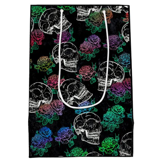 Schedels en donkere Rozen | Funky Glam Ombre Grung Medium Cadeauzakje (Achterkant)