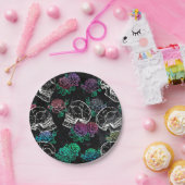 Schedels en donkere Rozen | Funky Glam Ombre Grung Papieren Bordje (Feest)