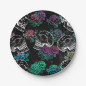 Schedels en donkere Rozen | Funky Glam Ombre Grung Papieren Bordje (Voorkant)