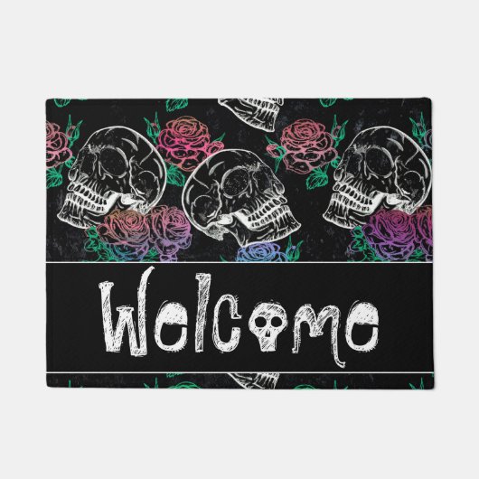 Schedels en donkere Rozen | Funky Glam Ombre Welko Deurmat (Voorkant)