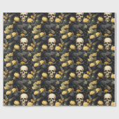 Schedels en goudsbloemen cadeaupapier (Vlak)
