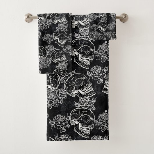 Schedels en krijt Rozen | Funky Gothic Glam Grunge Bad Handdoek (Insitu)