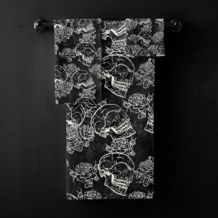 Schedels en krijt Rozen   Funky Gothic Glam Grunge Bad Handdoek