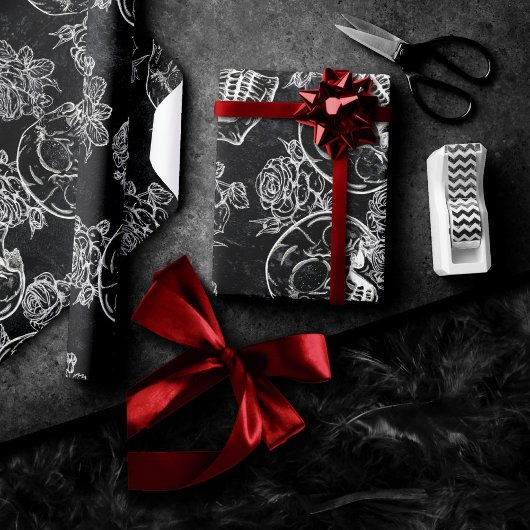 Schedels en krijt Rozen | Funky Gothic Glam Grunge Cadeaupapier