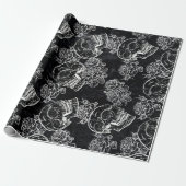 Schedels en krijt Rozen | Funky Gothic Glam Grunge Cadeaupapier (Uitgerold)