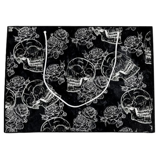 Schedels en krijt Rozen | Funky Gothic Glam Grunge Groot Cadeauzakje (Voorkant)