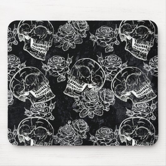 Schedels en krijt Rozen | Funky Gothic Glam Grunge Muismat (Voorkant)
