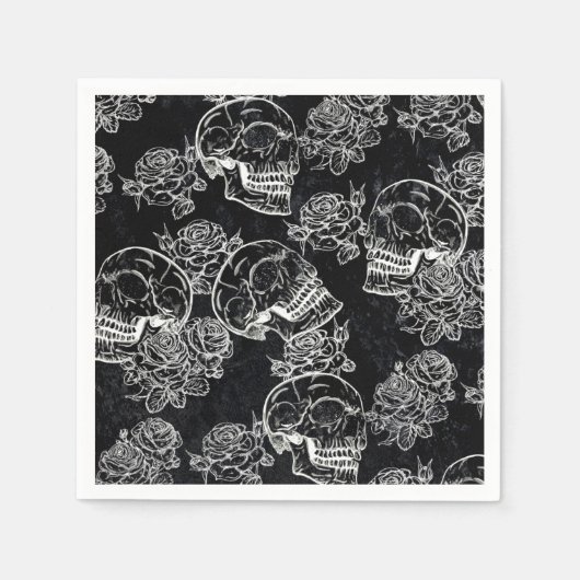 Schedels en krijt Rozen | Funky Gothic Glam Grunge Servet (Voorkant)