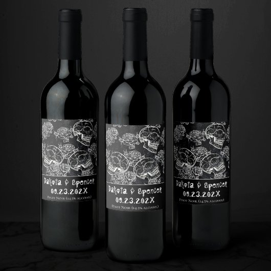 Schedels en krijt Rozen | Gothic Glam Dank u Wijn Etiket