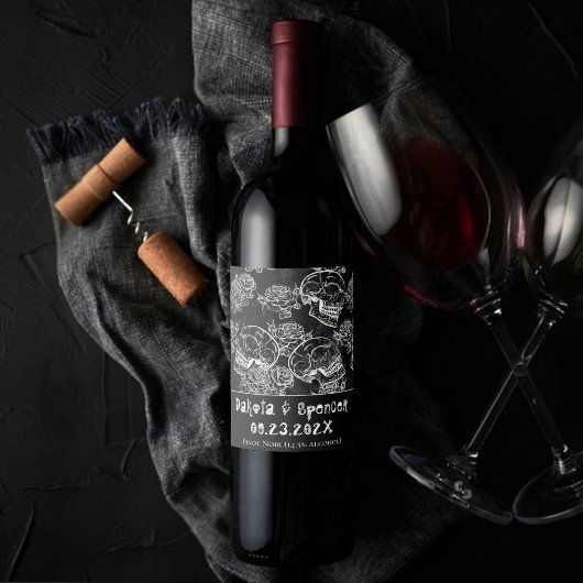 Schedels en krijt Rozen | Gothic Glam Dank u Wijn Etiket