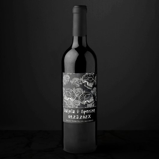 Schedels en krijt Rozen | Gothic Glam Dank u Wijn Etiket