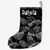 Schedels en krijt Rozen | Gotische Glam Funky Cust Kleine Kerstsok (Achterkant)