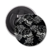 Schedels en krijt Rozen | Gotische Glam Funky Grun Button Flesopener (Voorkant)