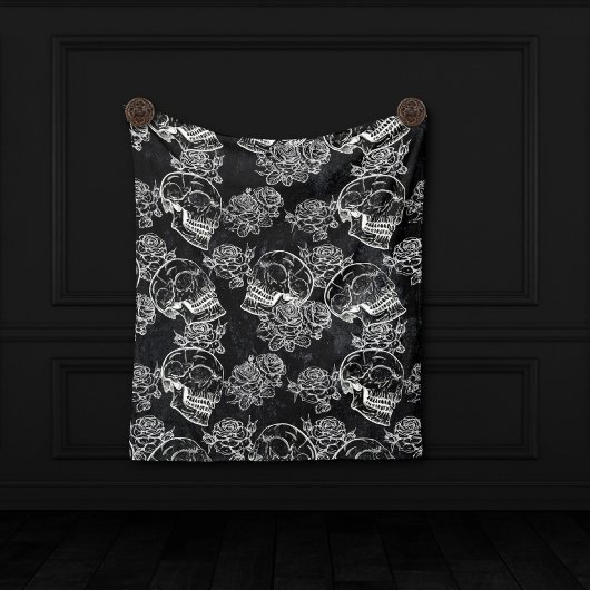 Schedels en krijt Rozen | Gotische Glam Funky Grun Fleece Deken