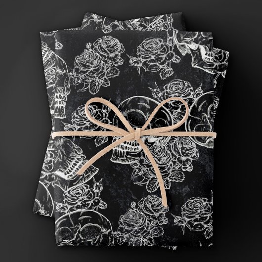 Schedels en krijt Rozen | Gotische Glam Funky Grun Inpakpapier Vel
