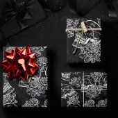 Schedels en krijt Rozen | Gotische Glam Funky Grun Inpakpapier Vel