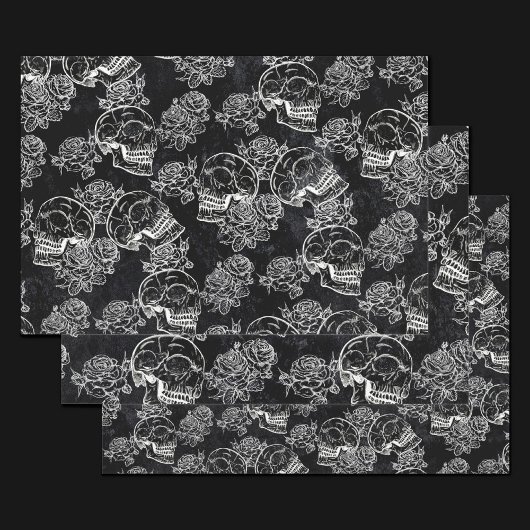 Schedels en krijt Rozen | Gotische Glam Funky Grun Inpakpapier Vel