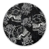 Schedels en krijt Rozen | Gotische Glam Funky Grun Keramische Knop (Voorkant)