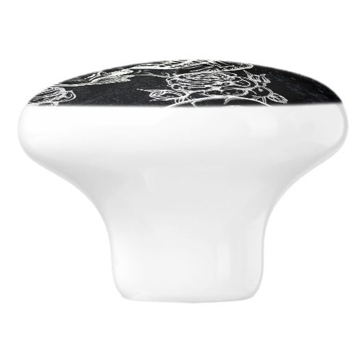 Schedels en krijt Rozen | Gotische Glam Funky Grun Keramische Knop (Zijkant)