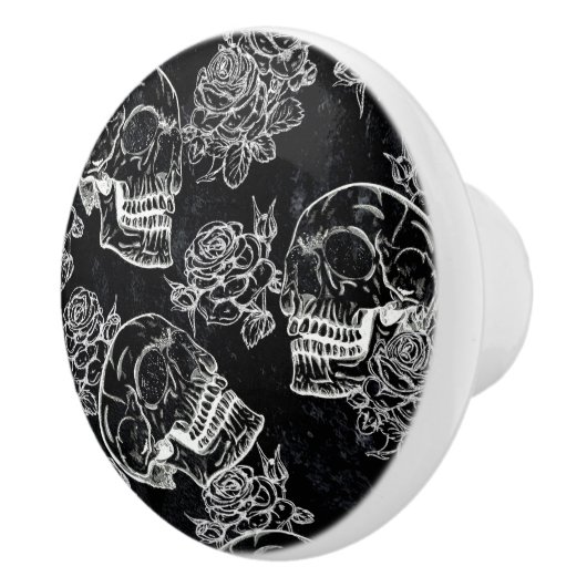 Schedels en krijt Rozen | Gotische Glam Funky Grun Keramische Knop (Rechts)