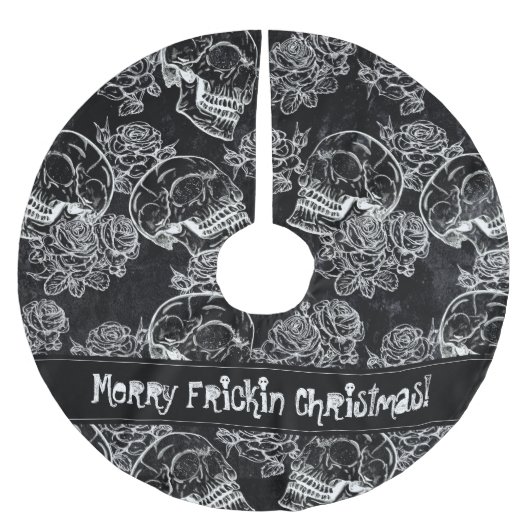 Schedels en krijt Rozen | Gotische Glam Funky Grun Kerstboom Rok (Voorkant)