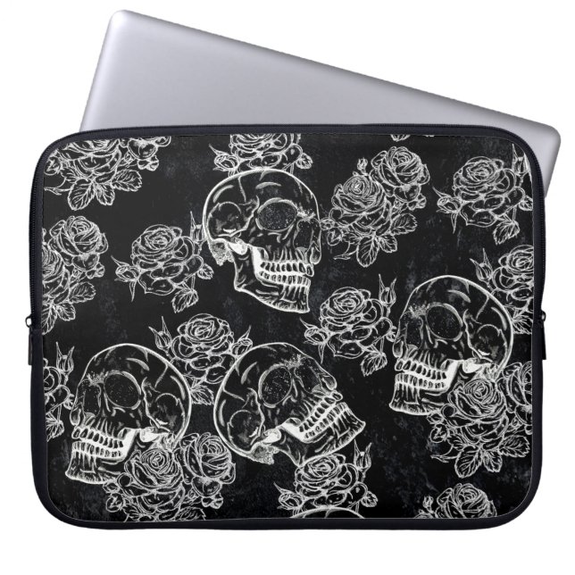 Schedels en krijt Rozen | Gotische Glam Funky Grun Laptop Sleeve (Voorkant)