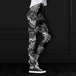 Schedels en krijt Rozen   Gotische Glam Funky Grun Leggings