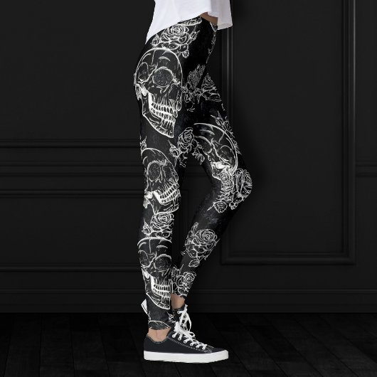 Schedels en krijt Rozen | Gotische Glam Funky Grun Leggings