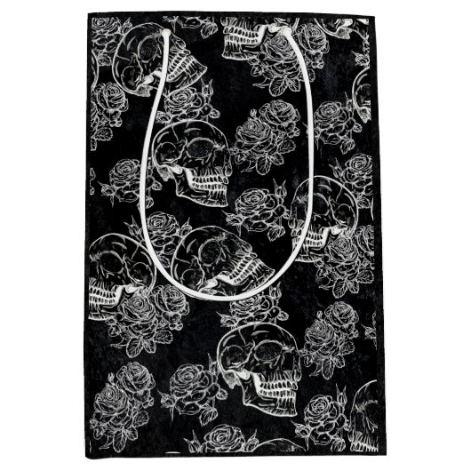 Schedels en krijt Rozen | Gotische Glam Funky Grun Medium Cadeauzakje (Voorkant)