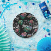 Schedels en krijt Rozen | Gotische Glam Funky Grun Papieren Bordje (Feest)