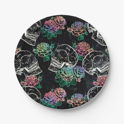Schedels en krijt Rozen | Gotische Glam Funky Grun Papieren Bordje (Voorkant)
