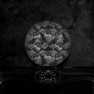 Schedels en krijt Rozen   Gotische Glam Funky Grun Ronde Klok