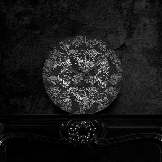 Schedels en krijt Rozen | Gotische Glam Funky Grun Ronde Klok