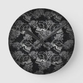 Schedels en krijt Rozen | Gotische Glam Funky Grun Ronde Klok (Voorkant)