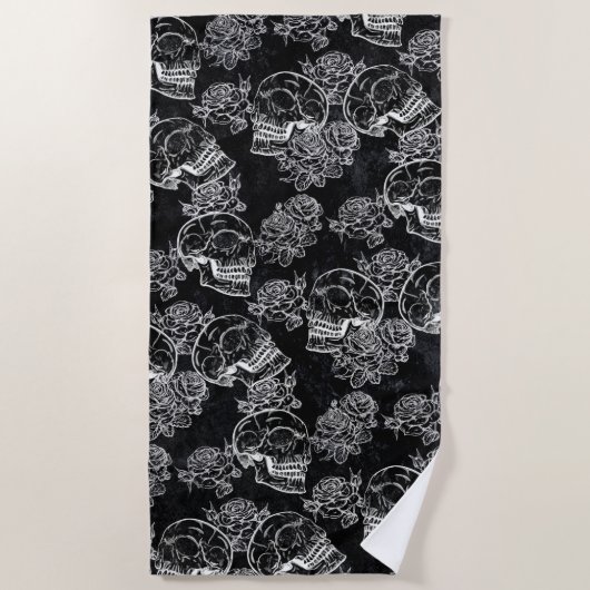 Schedels en krijt Rozen | Gotische Glam Funky Grun Strandlaken (Voorkant)