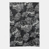 Schedels en krijt Rozen | Gotische Glam Funky Grun Theedoek (Verticaal)