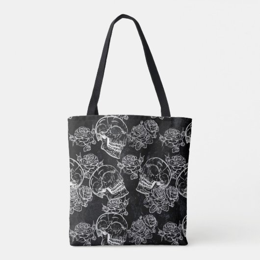 Schedels en krijt Rozen | Gotische Glam Funky Grun Tote Bag (Achterkant)