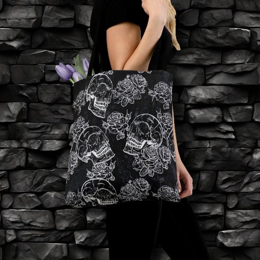 Schedels en krijt Rozen | Gotische Glam Funky Grun Tote Bag