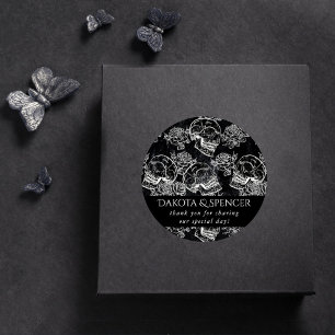 Schedels en Krijtrozen   Gotische Glam Dank Je Wel Ronde Sticker