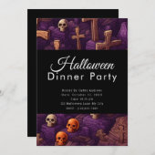 Schedels en Kruisen Begraafplaats Halloween Diner  Kaart (Voorkant / Achterkant)