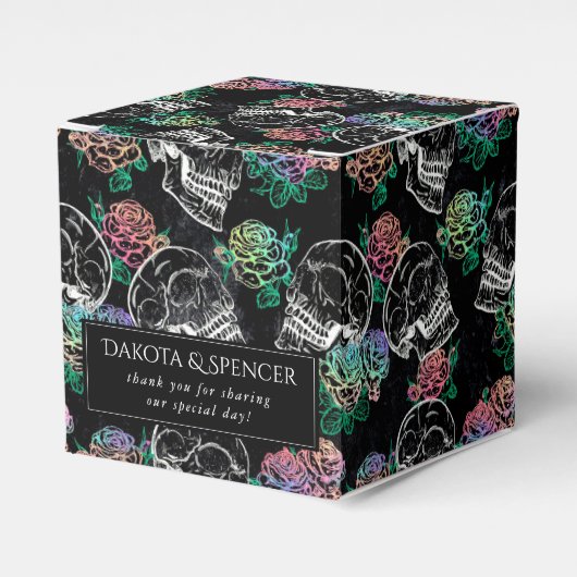 Schedels en Ombre Rozen | Gothic Glam Dank u Bedankdoosjes (Voorkant Zijde)