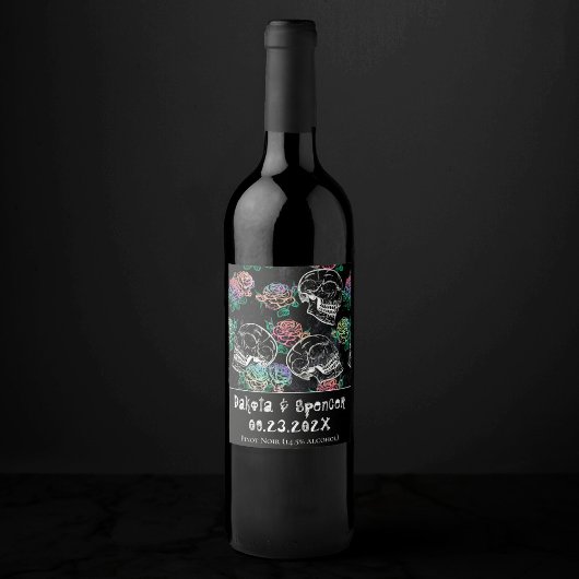 Schedels en Ombre Rozen | Gothic Pastel Dank u Wijn Etiket