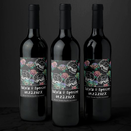 Schedels en Ombre Rozen | Gothic Pastel Dank u Wijn Etiket