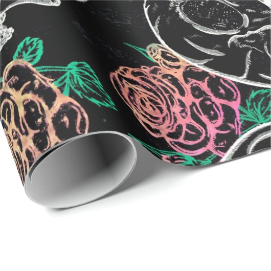 Schedels en Ombre Rozen | Gotische Glam Pastel Gru Cadeaupapier (Rol Hoek)