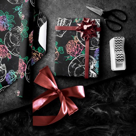 Schedels en Ombre Rozen | Gotische Glam Pastel Gru Cadeaupapier