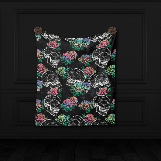 Schedels en Ombre Rozen | Gotische Glam Pastel Gru Fleece Deken
